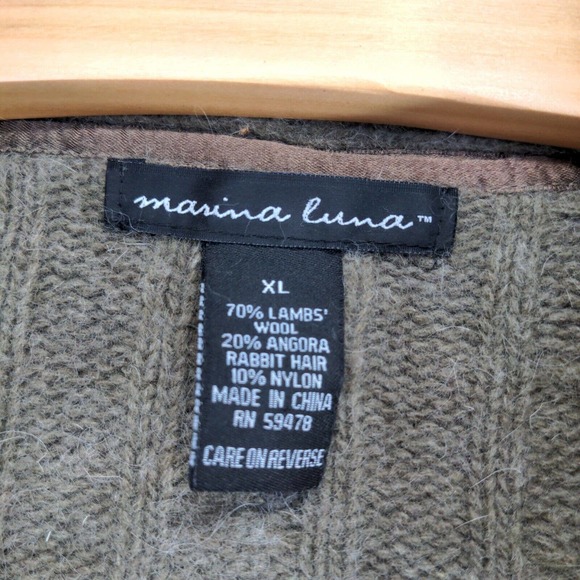 Marina Luna Women's Cable Knit Cardigan Sweater Green XL Shawl Collar Lambswool - Picture 9 of 12